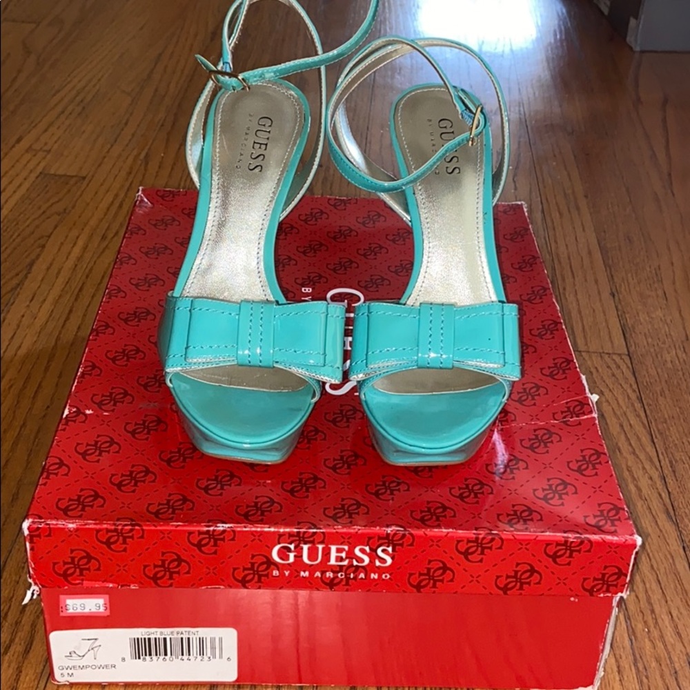 Guess teal bow heel